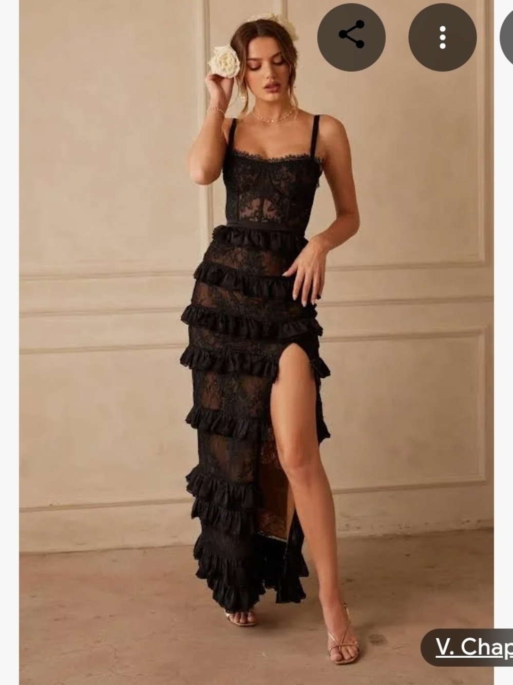 Beautiful And Elegant V. Chapman Black Lace Ruffle High-Low Evening Gown